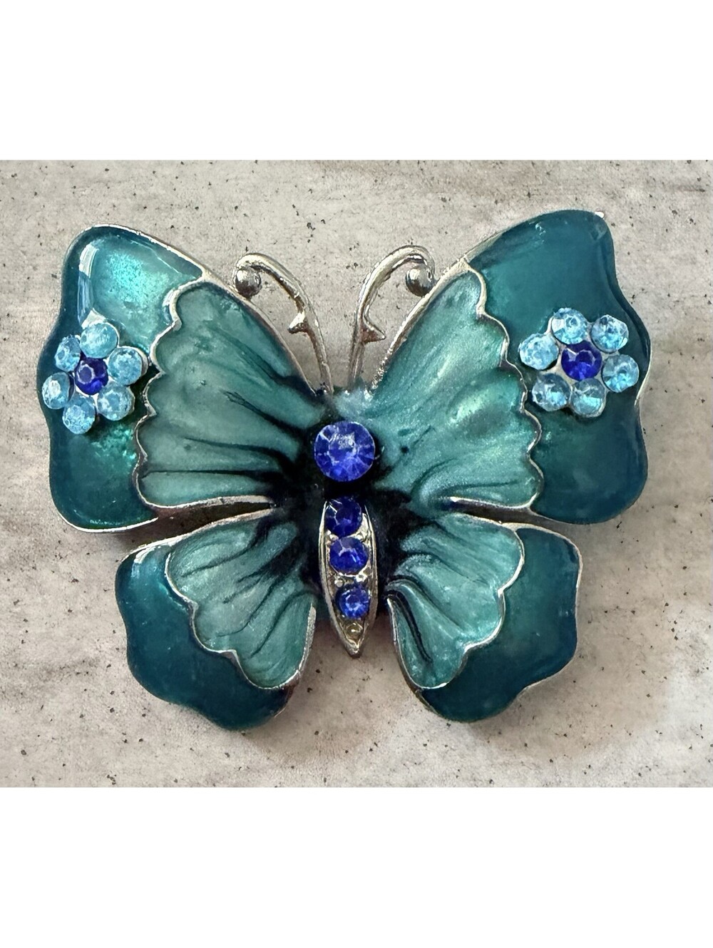 Vintage Brooch Butterfly Enamel Mod Vibrant Blue Metal